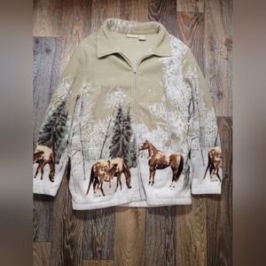 Vintage 90s Fashion Classics Womens XL Fleece Jacket Full Zip Horse Evergreen...